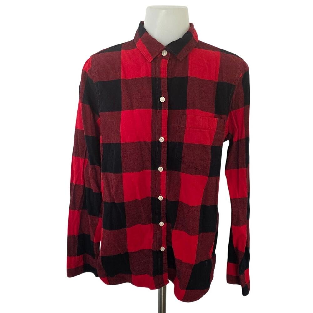 Old Navy Classic Red Black Buffalo Check Plaid Long Sleeve Button Front Medium